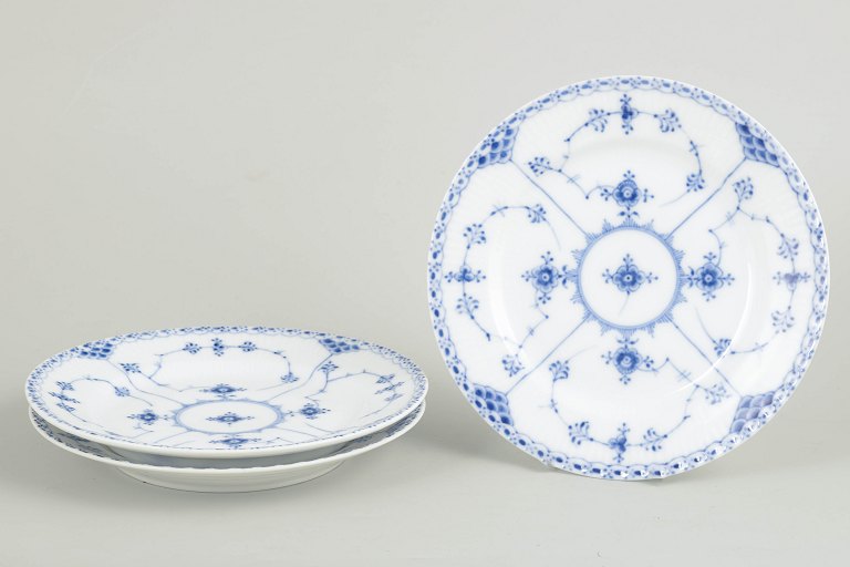 Royal Copenhagen Blue Fluted Half Lace set of three salad plates.