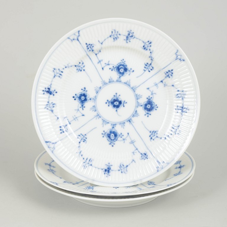 Royal Copenhagen Blue Fluted Plain, set of three salad plates.