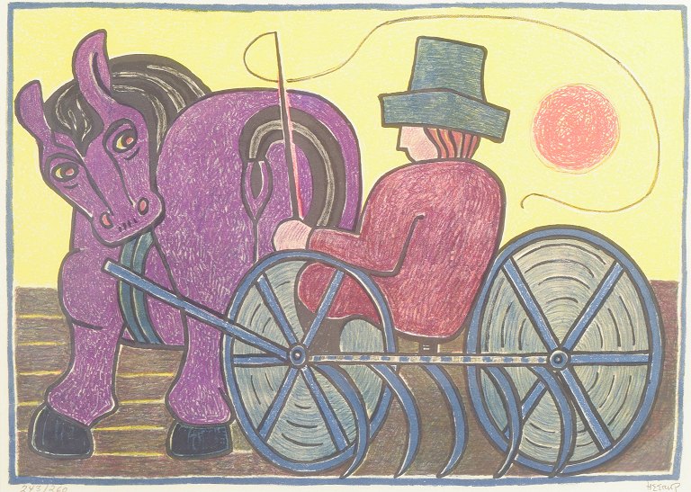 Henry Heerup, colour lithograph, listed Danish artist.