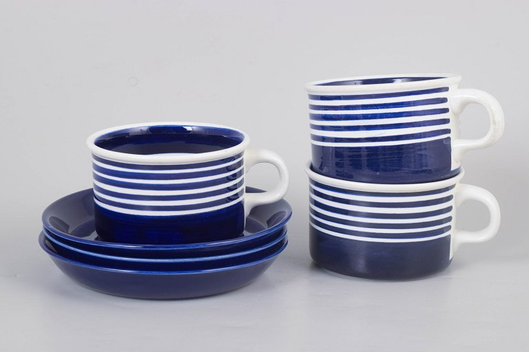 Karin Björquist for Gustavsberg, set of three teacups with saucers, “Kobolt”.