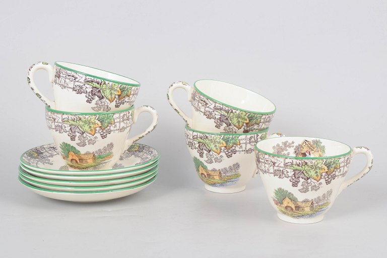 Copeland England Spodes Byron, set of five coffee cups with matching saucers.