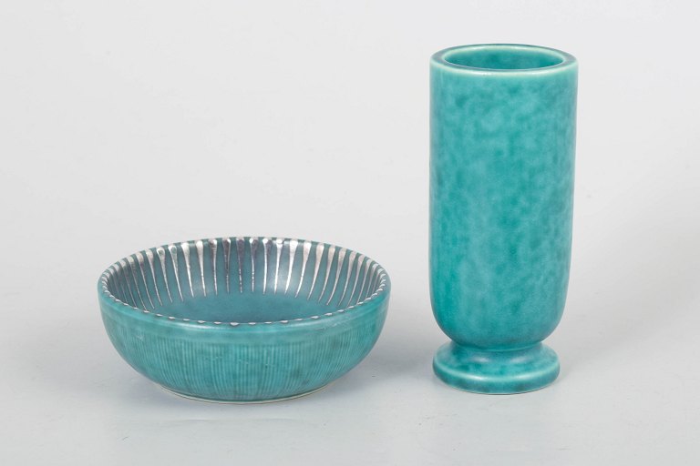 Wilhelm Kåge for Gustavsberg, set of two Argenta vase and bowl.