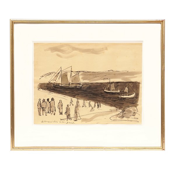 Jens Søndergaard, 1895-1957, drawing. Signed and dated 1939. Visible size: 25x34cm. With frame: 41x49cm