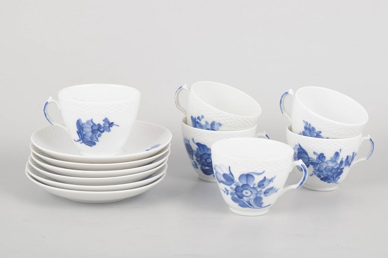 Royal Copenhagen Blue Flower Braided, set of six coffee cups with matching saucers.