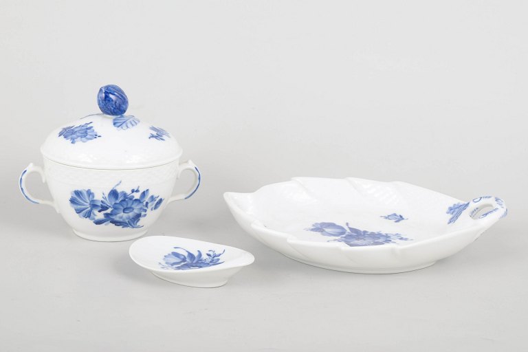 Royal Copenhagen Blue Flower Braided, sugar bowl, butter pad and dish.