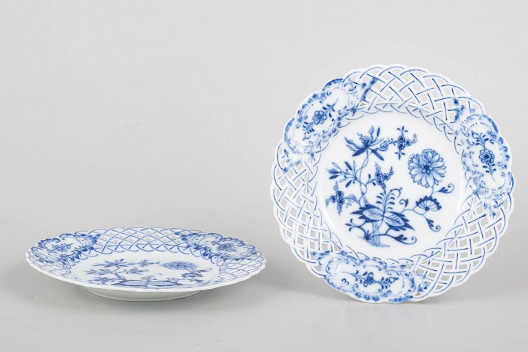 Meissen Blue Onion, set of two pierced side plates.