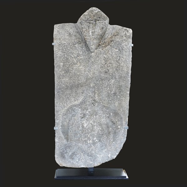 Memorial Stele of Coral Stone from the Ontong Java Atoll (northeast of the Solomon Islands and Australia), made circa 1800. Mounted on a stand. From a private collection, Belgium. H: 110cm. W: 52cm. D: 8cm