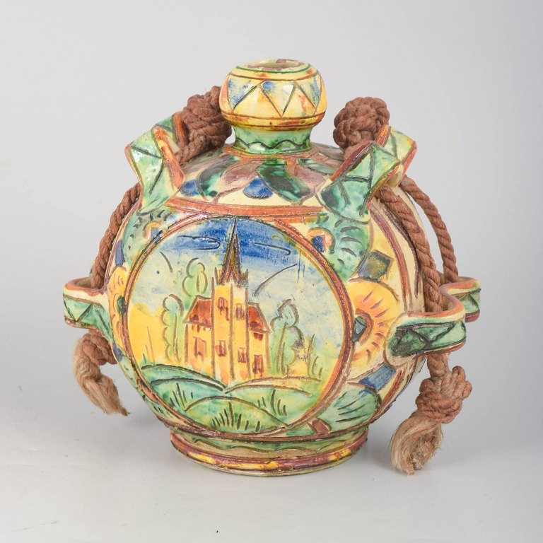Faenza, hand-painted ceramic bottle.