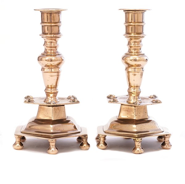 Pair of Brass Baroque candlesticks circa 1750. H: 26cm