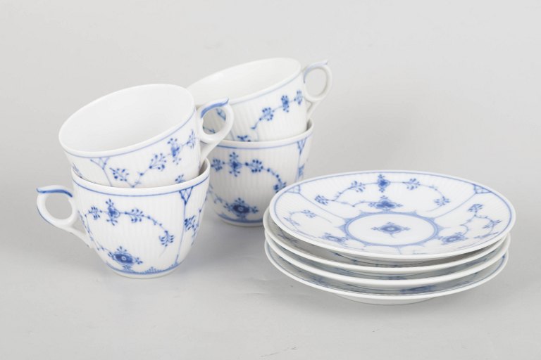 Royal Copenhagen Blue Fluted Plain, set of four coffee cups with saucers.