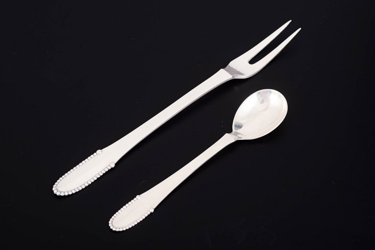 Georg Jensen Beaded, teaspoon and cold meat fork.